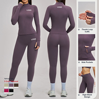 Ensemble de yoga pour femmes personnalisé, haut à col haut et manches longues, leggings, séchage rapide, respirant, extensible, vêtements de sport pour la salle de sport