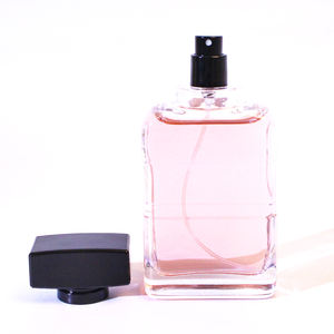 Flacon de parfum vide de luxe personnalisé avec logo, 100 ml, carré plat, transparent avec bouchon noir, flacon de parfum en verre réutilisable - Product Image 2