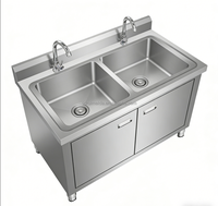 Évier double à usage intensif avec armoire de rangement, évier à double bac multifonctionnel pour la restauration commerciale