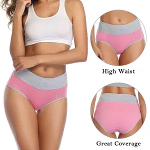 Women's Cotton Underwear High Waist Stretch Briefs Soft Underpants Breathable Ladies Plus Size Panties
