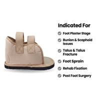 Chaussure de récupération en cuir facile à enfiler avec fermeture auto-agrippante et semelle EVA, conception ouverte pour fracture du talon, entorse du pied et hallux valgus