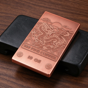 Barre de cuivre fin 999 de 10 oz, plaque gravée avec un dragon chinois, décoration artisanale traditionnelle en métal - Product Image 5