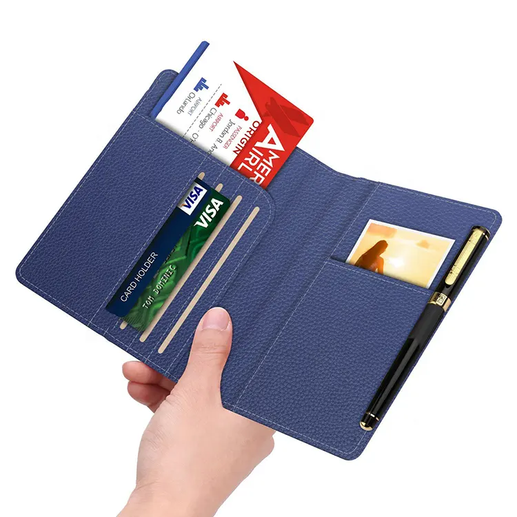 Soporte para pasaporte con logotipo personalizado, billetera de viaje de negocios con portaplumas