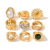 316L Edelstahl Vergoldete Chunky Statement-Ringe Vintage Zirkon Sonnen-Design für Damen Trendiger Stapelbarer Schmuck Großhandel