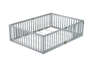 Lit de sol pour enfants en bois massif gris avec barrière haute, taille complète, porte d'accès, écologique et confortable pour la petite chambre <span class=keywords><strong>familiale</strong></span> - Product Image 5