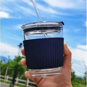 Xícaras de café transparentes, alta qualidade feitas à mão de vidro borosilicate resistente ao calor parede dupla xícaras de café com tampa