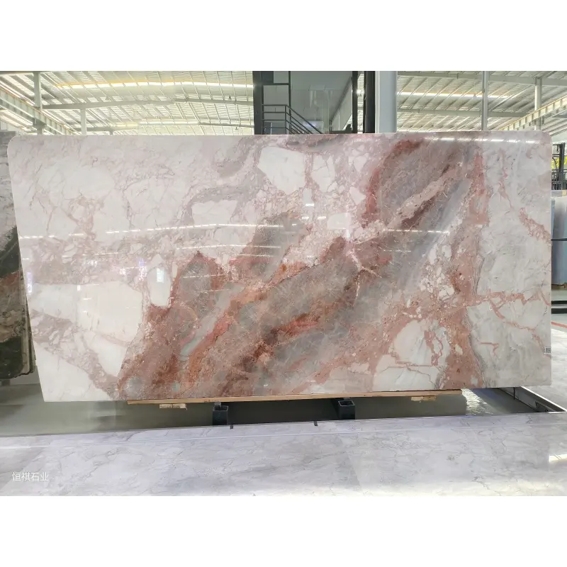 SHIHUI Interior hogar Baño decoración piedra Natural cuatro estaciones mármol rosa losa azulejo mármol para pared de fondo tocador superior