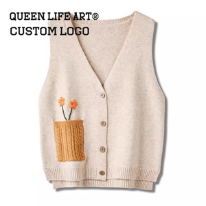 Maglioni con motivo a carattere frontale con abbottonatura di alta qualità da <span class=keywords><strong>donna</strong></span> in poliestere/cotone con maniche a lanterna in stile Preppy - Product Image 6