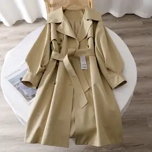 2023 Spring and autumn European and American windbreaker coat long plus-size women's double-breaked long-sleeved coat