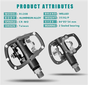 Pedales de bicicleta Wellgo R120B de doble propósito de aluminio ligero con rodamiento sellado y para <span class=keywords><strong>SPD</strong></span> Clipless para montar en carretera/<span class=keywords><strong>MTB</strong></span> - Product Image 2