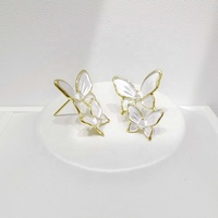 Boucles d'oreilles clous fines personnalisées en argent 925 plaqué or 18 carats, motif fleur émaillée vintage, style occidental, coquillage, pour femme, couleur blanc, pour soirée, style indien