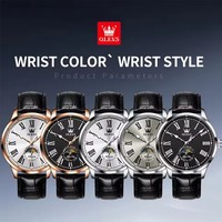 Montre mécanique OLEVS 7118 pour homme, classique intemporelle, bracelet en cuir, lumière nocturne, étanche, phase de lune, montres de mode pour hommes