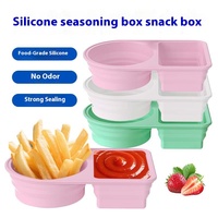 Boîte à lunch en silicone moderne rectangulaire portable à double compartiment, couvercle divisé pliable, chauffable, écologique, pour aliments