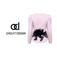 Haut pour femmes 1311Ladies, élégant, col rond, manches longues, dentelle, nœud décoratif, style tendance
