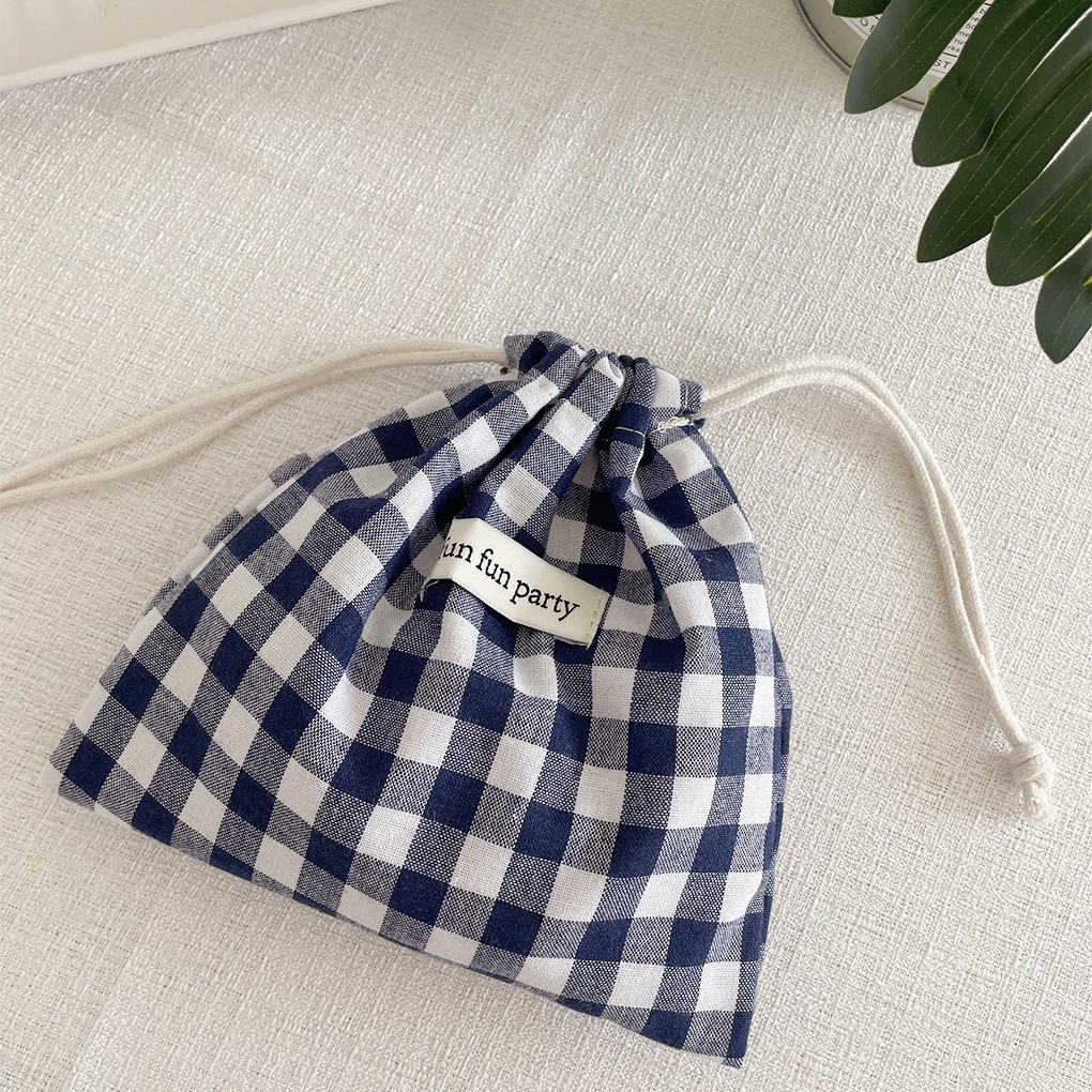Sac à cordon - Carreaux bleu foncé