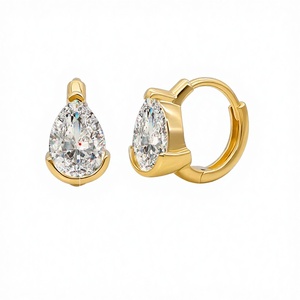 Pendientes Huggie de Moissanita VVS con Corte de Pera, Oro Sólido de 14K, Engaste de Garra, Geométricos, Modernos, de Lujo para Mujer, Uso Diario - Product Image 1