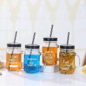 Un irrompible personalizado venta al por mayor de vidrio mason jar con <span class=keywords><strong>mango</strong></span> y gorras para beber bebida - Product Image 2