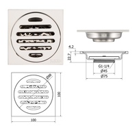 JOYHOO Couvercle de drain de sol Carré Carrelage Insert Egouttoir de sol Douche à débit rapide Carton en acier inoxydable 304 Argent Salle de bain 100mm