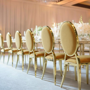 Chaises de salle à manger modernes de style Louis, design ovale blanc chromé et doré, empilables pour la maison, événements spéciaux, nouveau genre de métal durable - Product Image 1