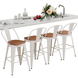 Taburetes de Barra Metálicos Giratorios Aklaus con Respaldo <span class=keywords><strong>Alto</strong></span> y Asiento Grande de <span class=keywords><strong>Madera</strong></span>, Estilo Moderno, Contemporáneo, Rústico, para Hotel, Cocina o Isla - Product Image 1