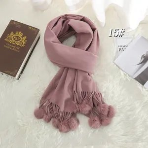 2023 New solid color Autumn/Winter acrylic Scarf Shawl Thick Cashmere Shawl with tassel ball for Ladies
