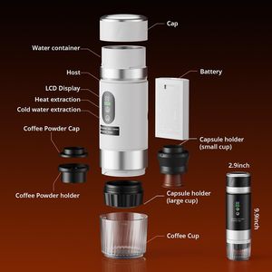 เครื่องชงกาแฟเอสเพรสโซแบบพกพา 3 in 1 พร้อมแบตเตอรี่ถอดได้ หน้าจอ LED ให้ความร้อนเร็ว เครื่องชงกาแฟขนาดเล็กสำหรับเดินทางและตั้งแคมป์ พร้อมโลโก้สั่งทำ - Product Image 3