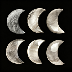 Vente en gros de sculptures de lune en obsidienne argentée naturelle de 8 à 10 cm, ornements en cristal pour la guérison spirituelle, décoration intérieure - Product Image 4
