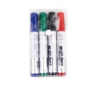 Marcadores de pizarra borrables de colores intensos para negocios, paquete de 4, tinta de secado rápido, escritura de doble cara, negro, verde, rojo, bolsa de PVC - Product Image 1