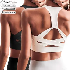 Soutien-gorge de Sport croisé pour femme, avec Logo personnalisé, haut de Fitness, à fort Impact, sans couture, à boucle au dos