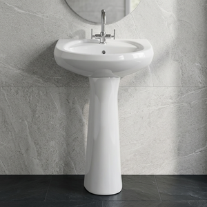 Lavabo en céramique blanche de style moderne avec piédestal complet pour villa, centre commercial, salle de bain intérieure - Product Image 1