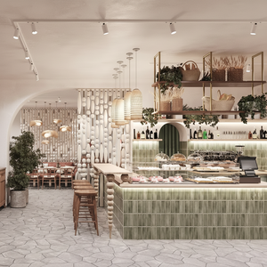 Présentoir commercial personnalisé avec éclairage LED Comptoir de présentation d'aliments naturels à la mode pour la décoration intérieure de restaurant - Product Image 1