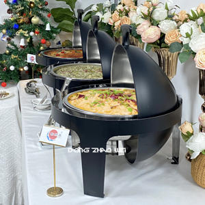 Buffet d'hôtel de luxe Buffet d'hôtel Chauffe-plat thermique en acier inoxydable Ensemble de chauffe-plats noirs 6L Round Roll Top Chauffe-plats - Product Image 5
