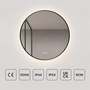<span class=keywords><strong>Miroir</strong></span> intelligent mural avec cadre rond en acier inoxydable noir, rétroéclairage LED, commande tactile, anti-buée, pour salle <span class=keywords><strong>de</strong></span> bain, hôtel, coiffeuse - Product Image 6