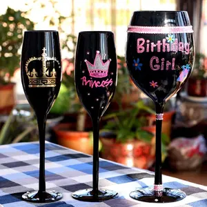 Calici da Vino Eleganti Senza Piombo con Stelo Lungo, Bicchieri Neri Stampati per Matrimoni e Feste di Compleanno - Product Image 1