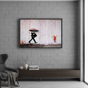Printed Canvas: Banksy Rain Wall Art, Abstract Color Rain,1P-<b>Black</b> <b>Framed</b> - Product Image 3
