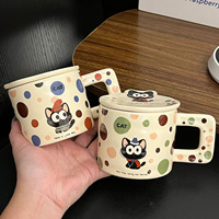 Mug en céramique mignon à motif de vagues et de points, avec couvercle, design créatif, passe au micro-ondes et au lave-vaisselle, tasse en porcelaine pour cadeaux et usage domestique