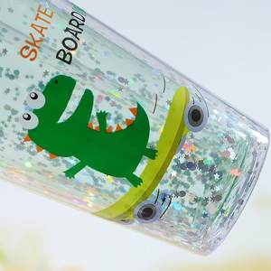 Bouteille d'eau en plastique à double paroi avec paille, motif <span class=keywords><strong>dinosaure</strong></span> de dessin animé mignon pour enfants - Product Image 6