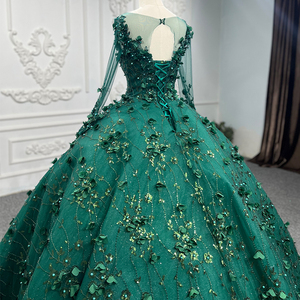 9838 2023 Vestidos de Novia Verdes de Lujo con Cuello Redondo para Mujer, Vestido de Noche con Lentejuelas - Product Image 5
