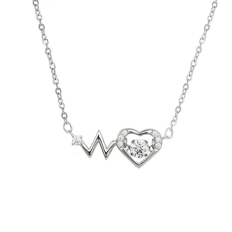 Trendy 925 Sterling Silver Wave Love Heart Pendant Jewelry Necklace for Women