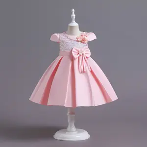New children's dress Sequin bow satin satin Princess Dress 2106
