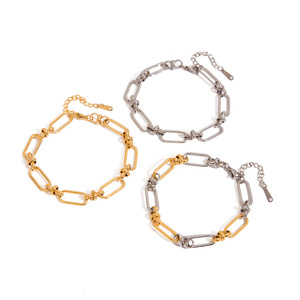 Bracelet Chaîne Géométrique en Acier Inoxydable Doré et Argenté, Bijou Femme Tendance, Cadeau Idéal - Product Image 1