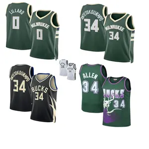 Nova temporada EUA 32 equipes Unisex Bucks Lillard jersey Antetokounmpo Jersey bordado nome número basquete top jersey