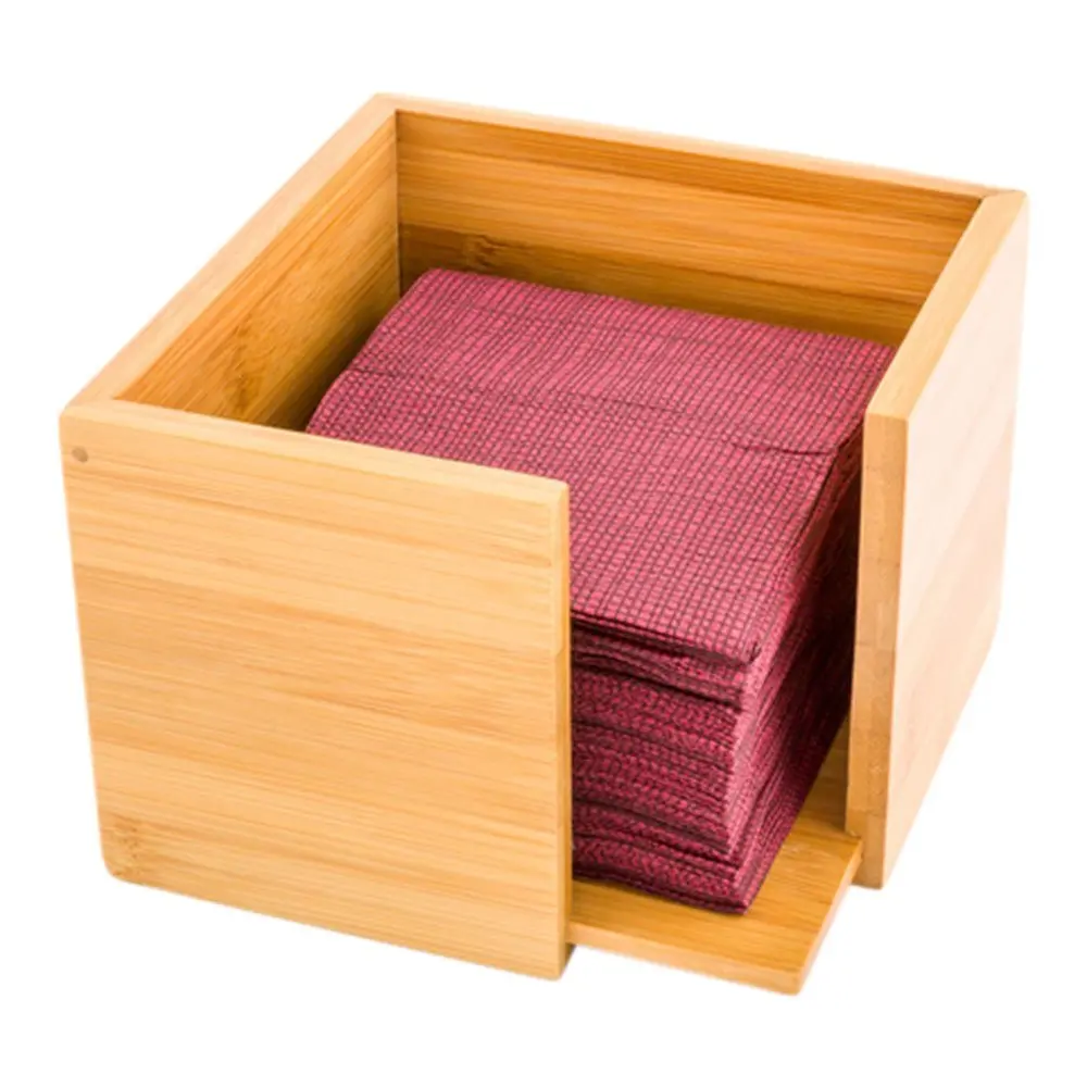 ขายส่งครัวไม้ไผ่ไม้สี่เหลี่ยมกระดาษ Cube ค๊อกเทลผู้ถือผ้าเช็ดปาก