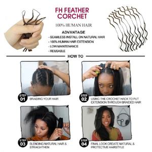 Extension de cheveux humains en crochet avec boucle à pointe de plume FH New # Extensions de cheveux tressés 99j, cheveux humains vierges, paquet - Product Image 4