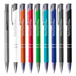 customized most popular 2 ring aluminium metal ballpoint pen-custom laser engraved logo promotional metal pens-black ink