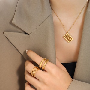 Dainty Stainless Steel <b>Choker</b> Necklace 18k Gold Plated Abacus Pendant Necklace - Product Image 4
