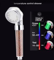 Pommeau de Douche Haute Pression OEM Personnalisé en PC Transparent avec Contrôle de Température LED, Filtre Minéral, Douchette à Main pour Salle de Bain