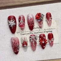 Ongles press-on courts en acrylique faits à la main, de luxe, rouge feu d'artifice