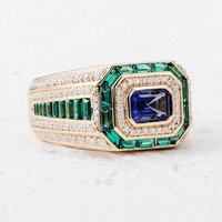 Bague de luxe personnalisée classique unisexe sertie de diamants Moissanite cultivés en laboratoire, boîte à bijoux en or