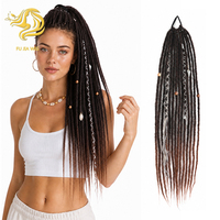 Perruque queue de cheval synthétique tressée FUJIA style bohème mat avec perles et pendentifs, extension de cheveux pour femme, idéale pour festivals et soirées, durée de vie 6 mois